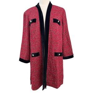 MING WANG Velvet Embellished Long Line Tweed Jacket XL